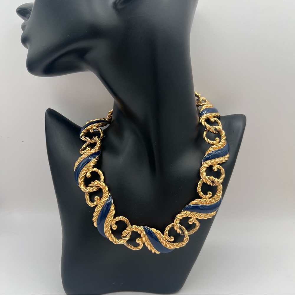 Vintage Trifari Gold and Blue Necklace